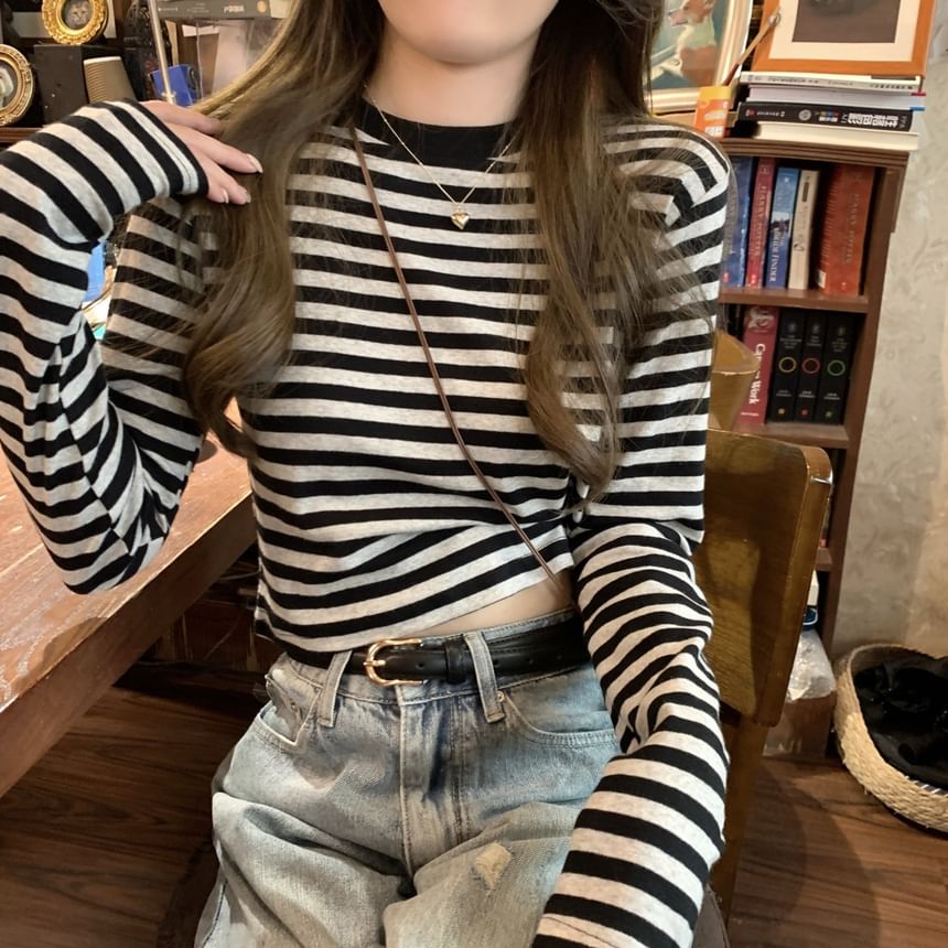 Long-Sleeve Crewneck Striped Tee