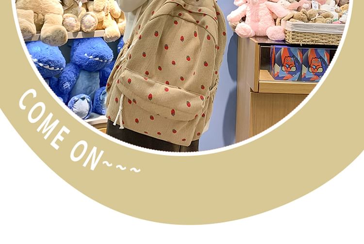 Multi-Pocket Backpack Strawberry Print