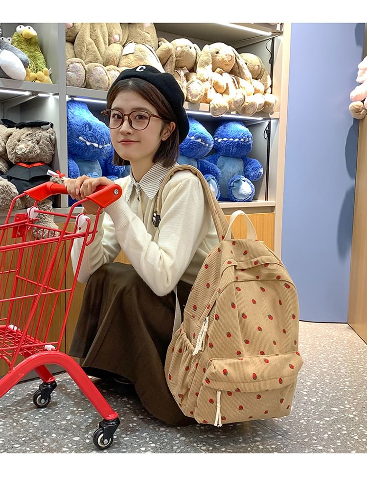 Multi-Pocket Backpack Strawberry Print