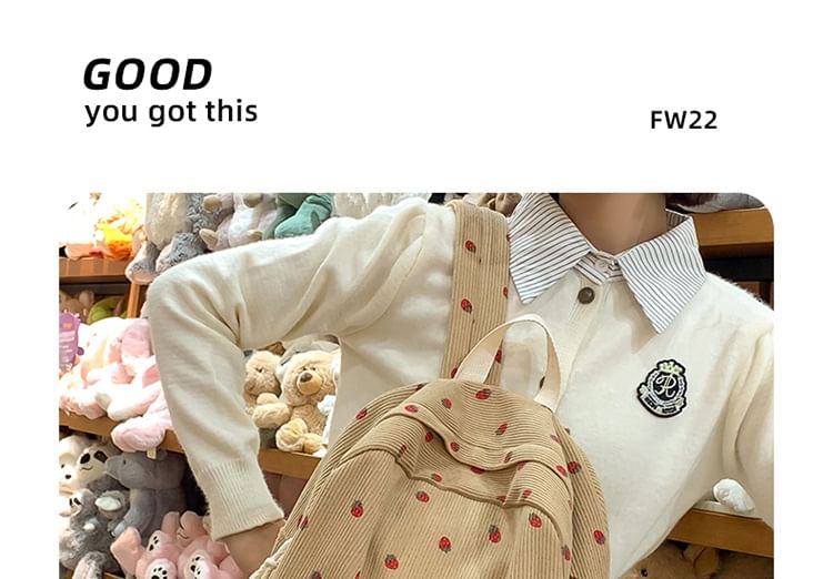 Multi-Pocket Backpack Strawberry Print