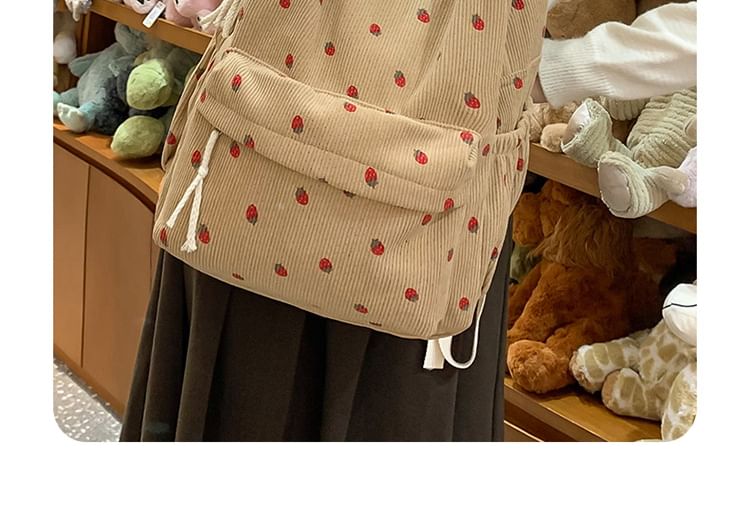 Multi-Pocket Backpack Strawberry Print