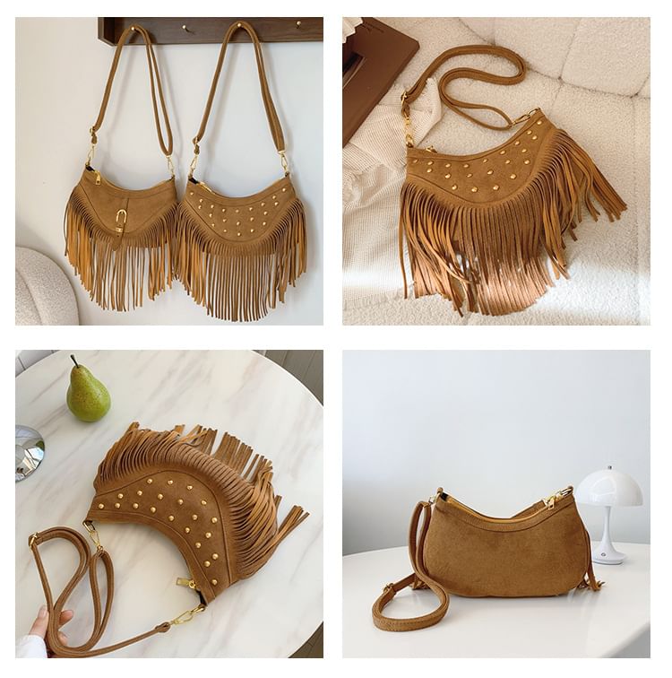 Studded Tassel Crossbody Bag