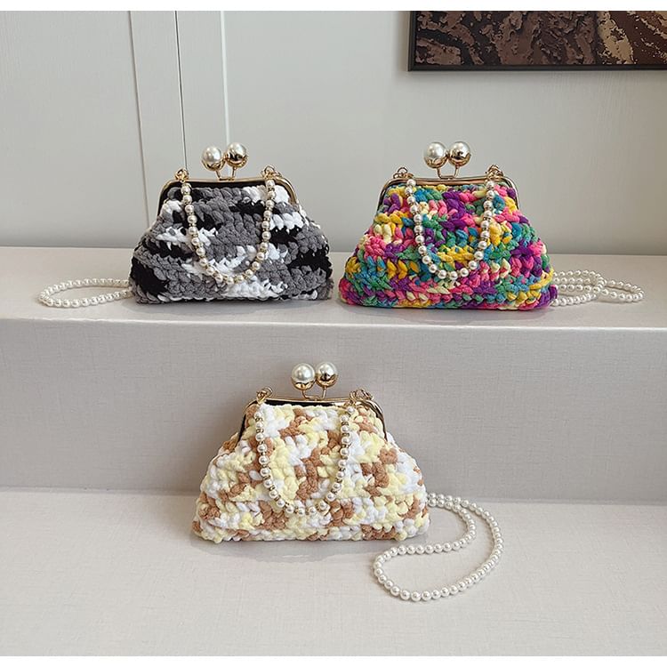 Patterned Faux Pearl Crossbody Bag
