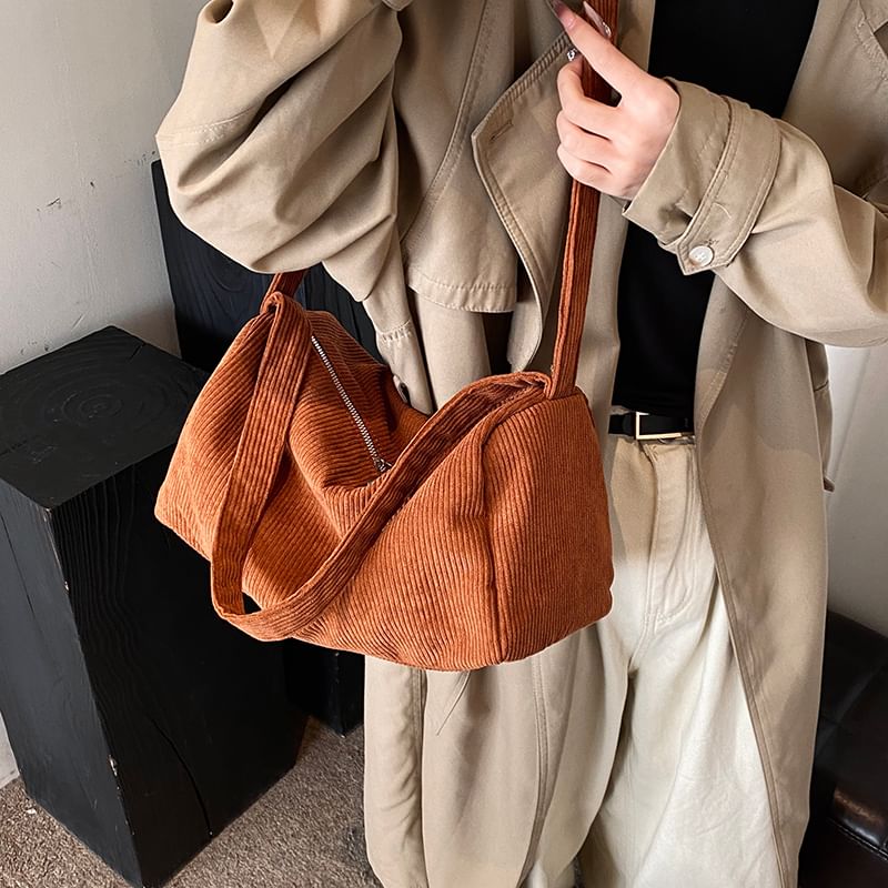 Plain Corduroy Shoulder Bag