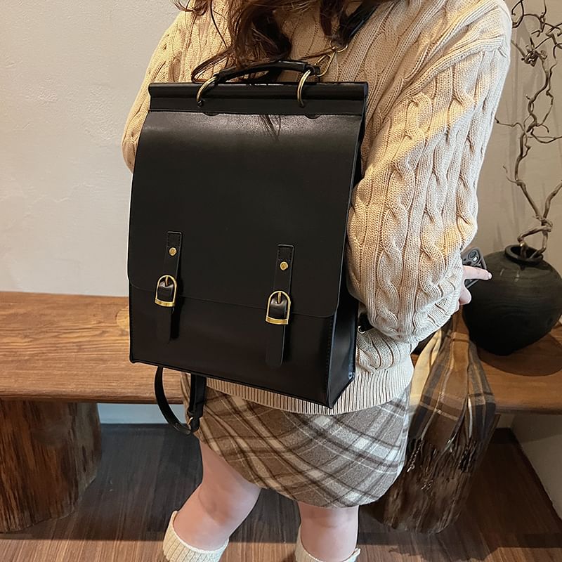 Flap Buckle Faux Leather Backpack