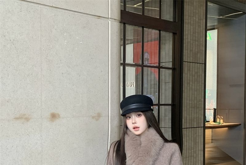 Oversized Detachable Furry-Trim Wool Jacket