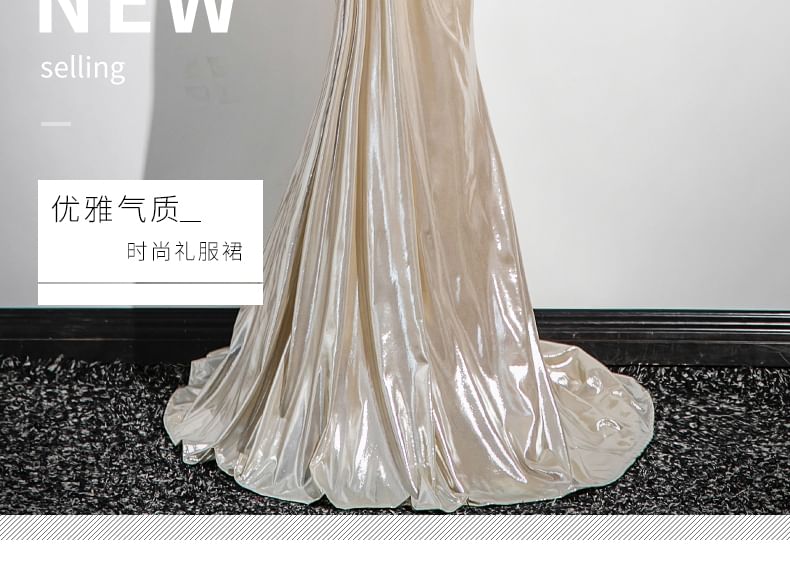 Sleeveless Off Shoulder Plain Ruched Trumpet Evening Gown