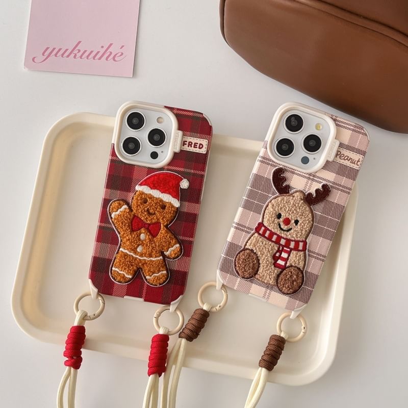 Embroidered Christmas Case Phone Strap