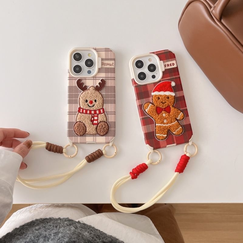 Embroidered Christmas Case Phone Strap