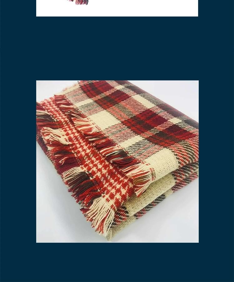 Lettering Embroidered Plaid / Plain Scarf