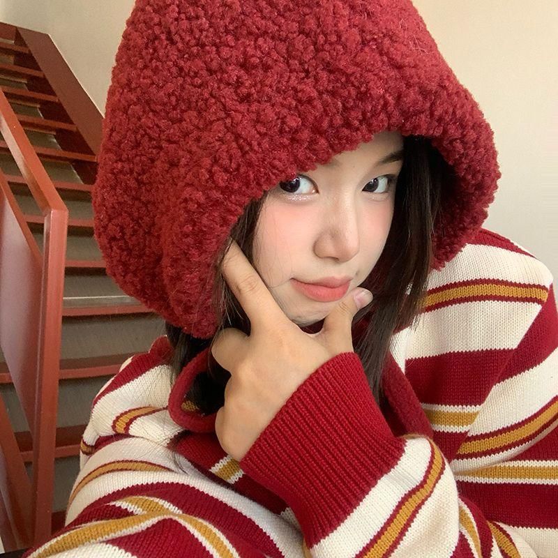 Plain Fleece / Tie-Up Hat Beanie Knit Cable