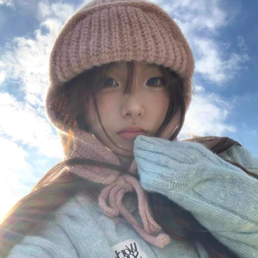 Knit Fluffy Balaclava / Hat Plain Bear