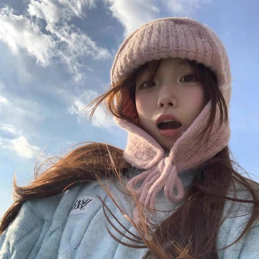 Knit Fluffy Balaclava / Hat Plain Bear