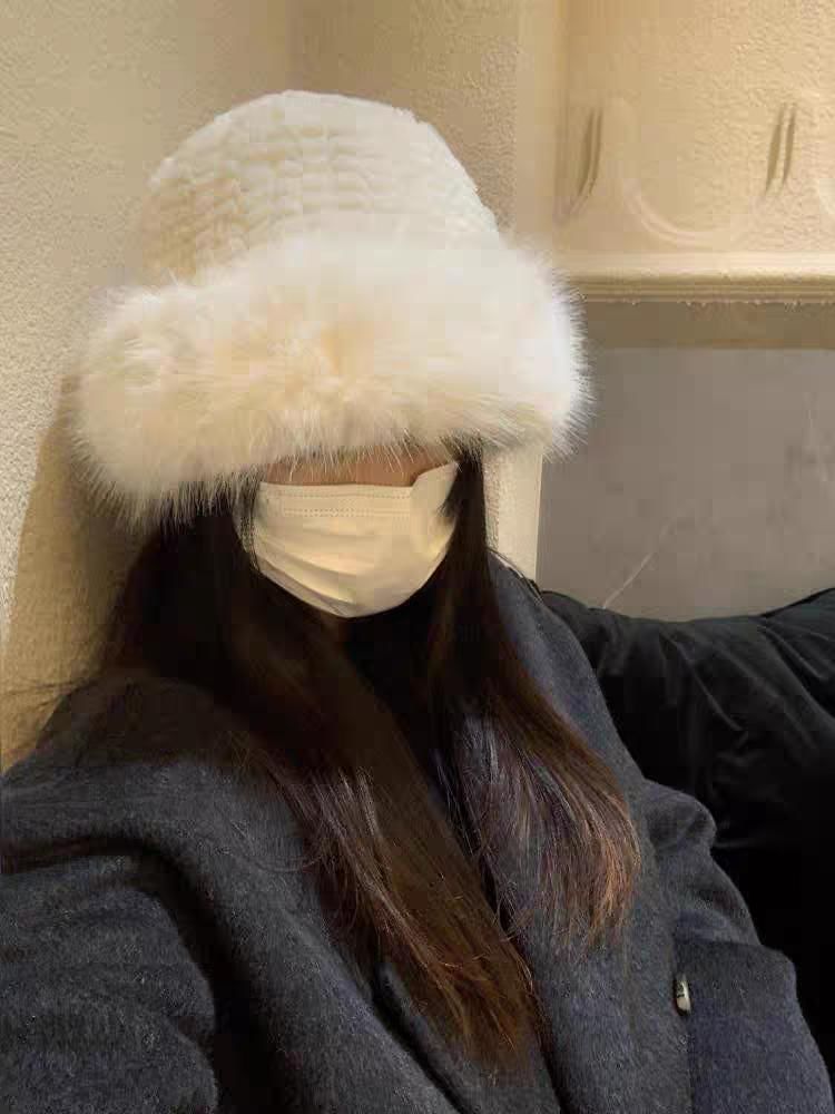 / Panel Plain Bucket Fluffy Hat