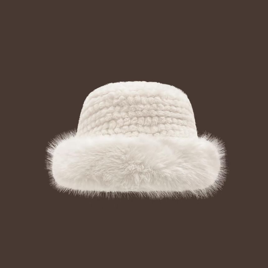 / Panel Plain Bucket Fluffy Hat