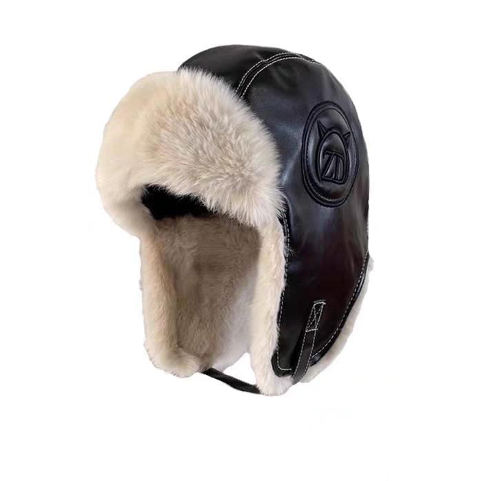 Trapper Fluffy Hat Faux / Plain Leather Panel
