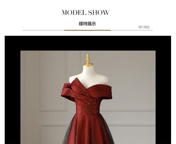 Mesh Glitter Gown A-Line Asymmetrical Evening Off-Shoulder Panel