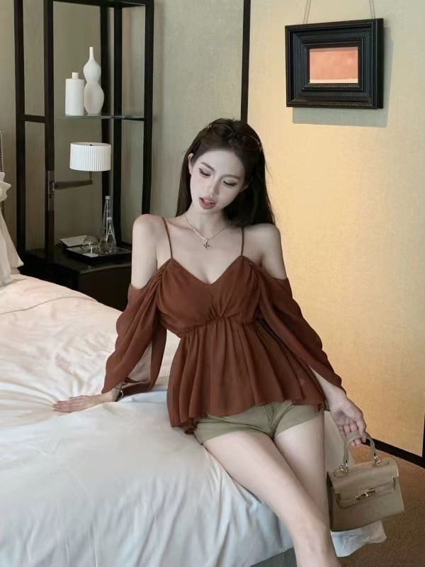 Cold-Shoulder Plain Blouse