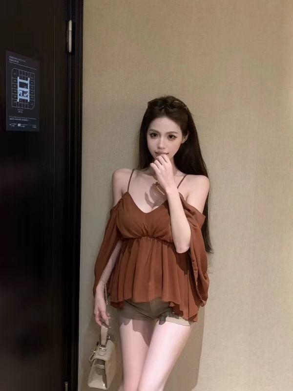 Cold-Shoulder Plain Blouse