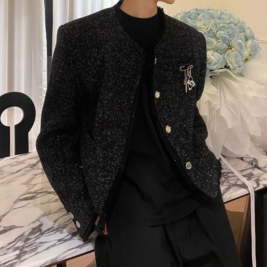 Speckle Button-Up Tweed Jacket