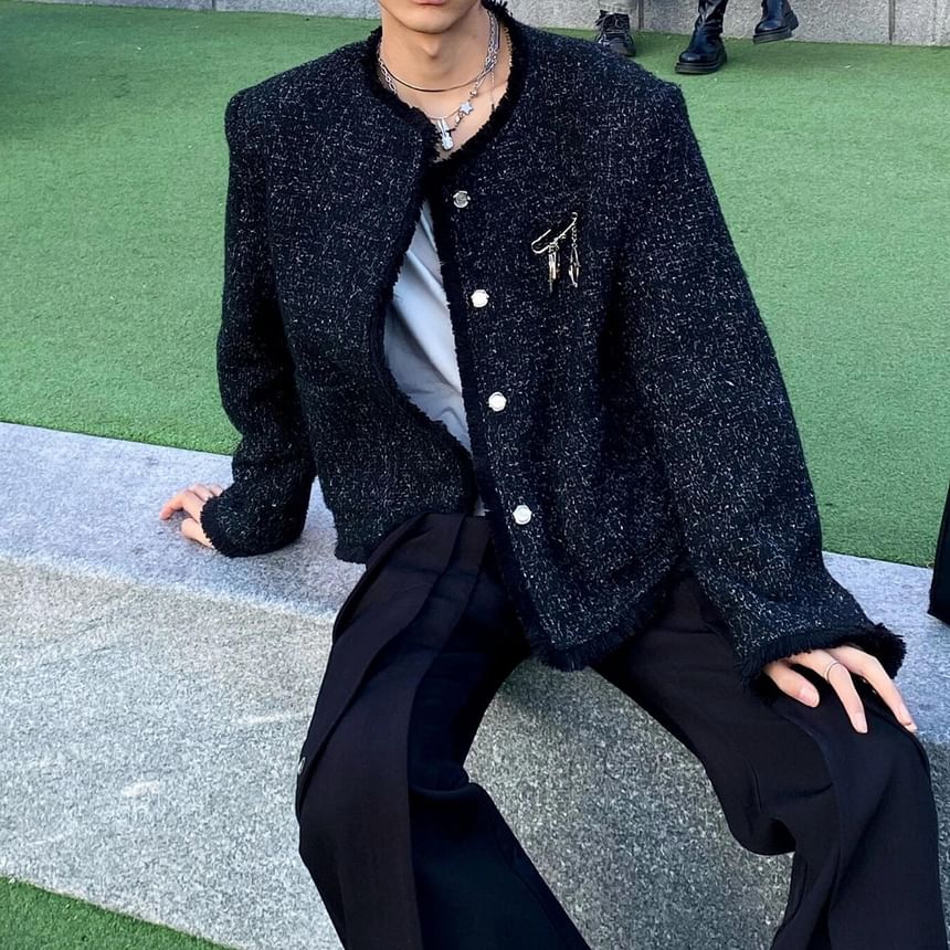 Speckle Button-Up Tweed Jacket