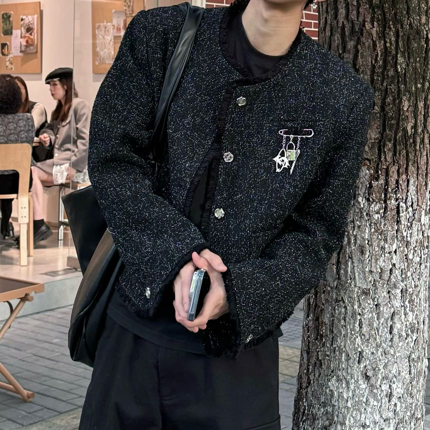 Speckle Button-Up Tweed Jacket