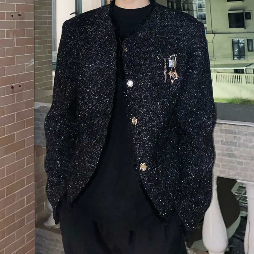 Speckle Button-Up Tweed Jacket