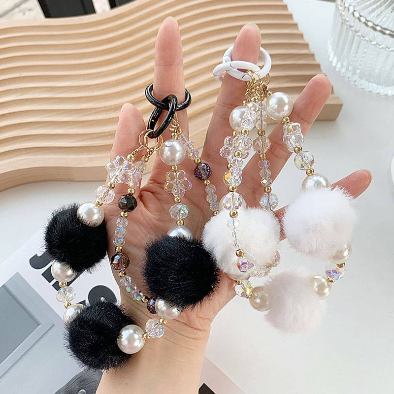 Phone Faux Layered Strap Pearl Pom