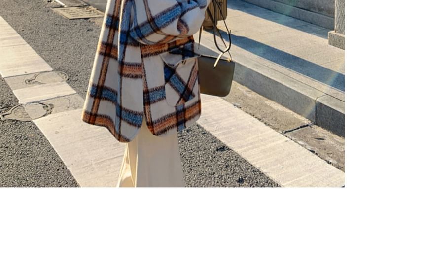 Plaid Hooded Pocket Detail Single-Breasted Coat