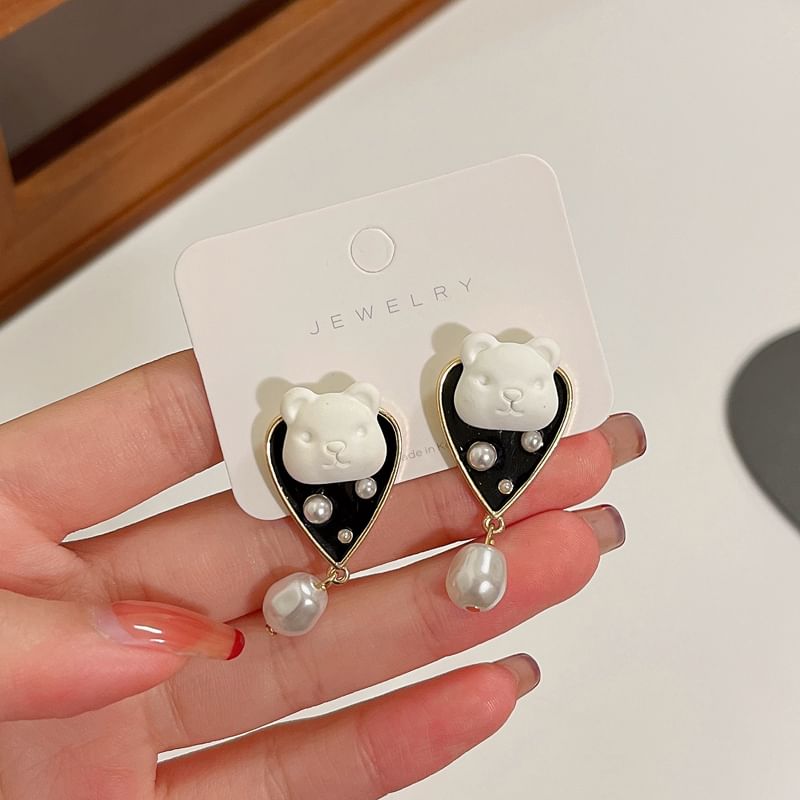 Earring Alloy Bear Drop Faux Pearl