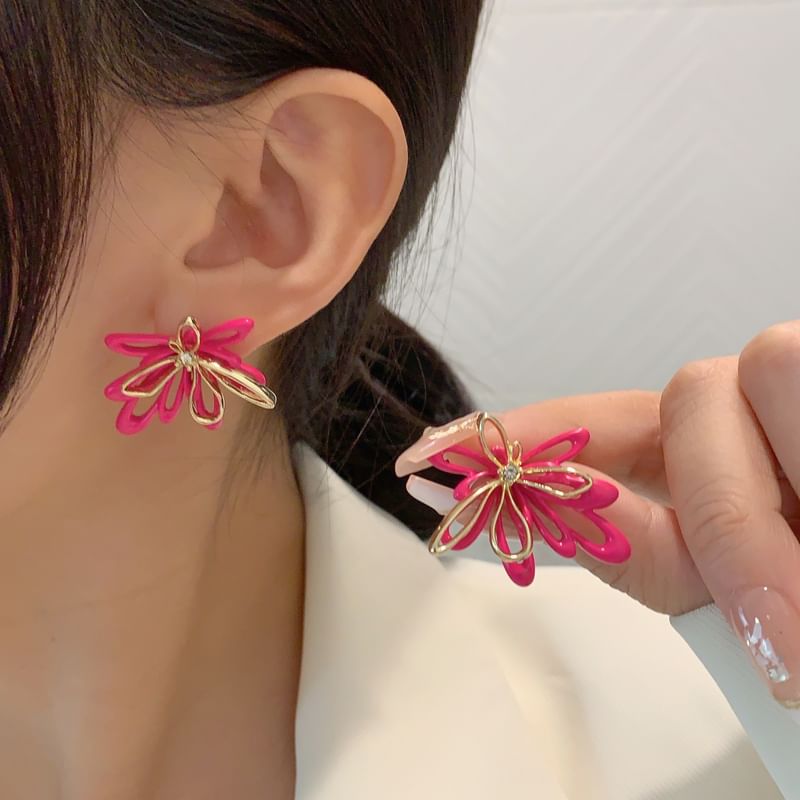Earring Glaze Alloy Floral Stud