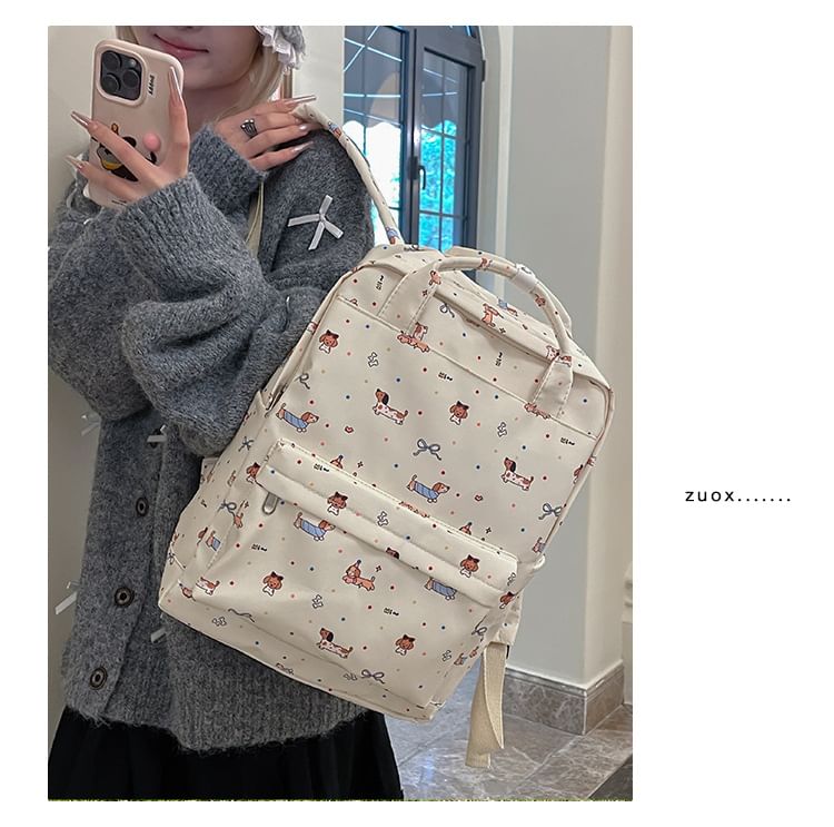 Cartoon Print Top Handle Nylon Backpack