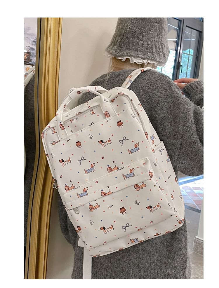 Cartoon Print Top Handle Nylon Backpack