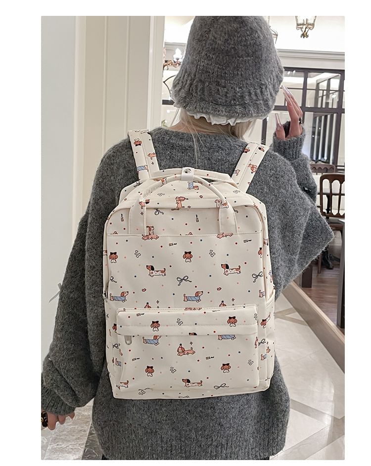 Cartoon Print Top Handle Nylon Backpack