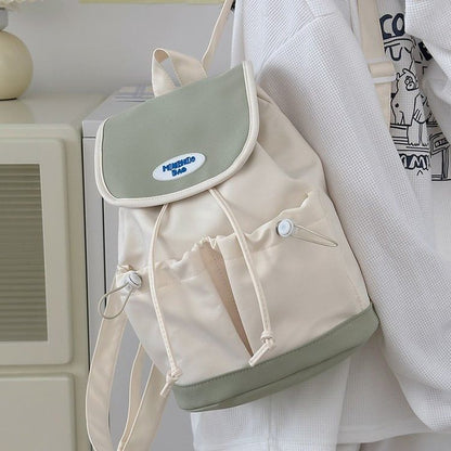 Flap Drawstring Panel Nylon Backpack