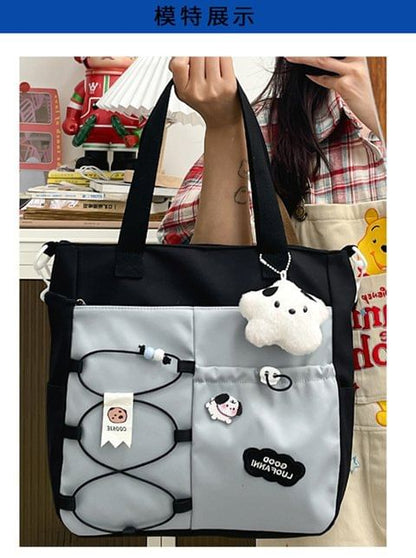 Color Block Drawstring Crossbody Tote Bag