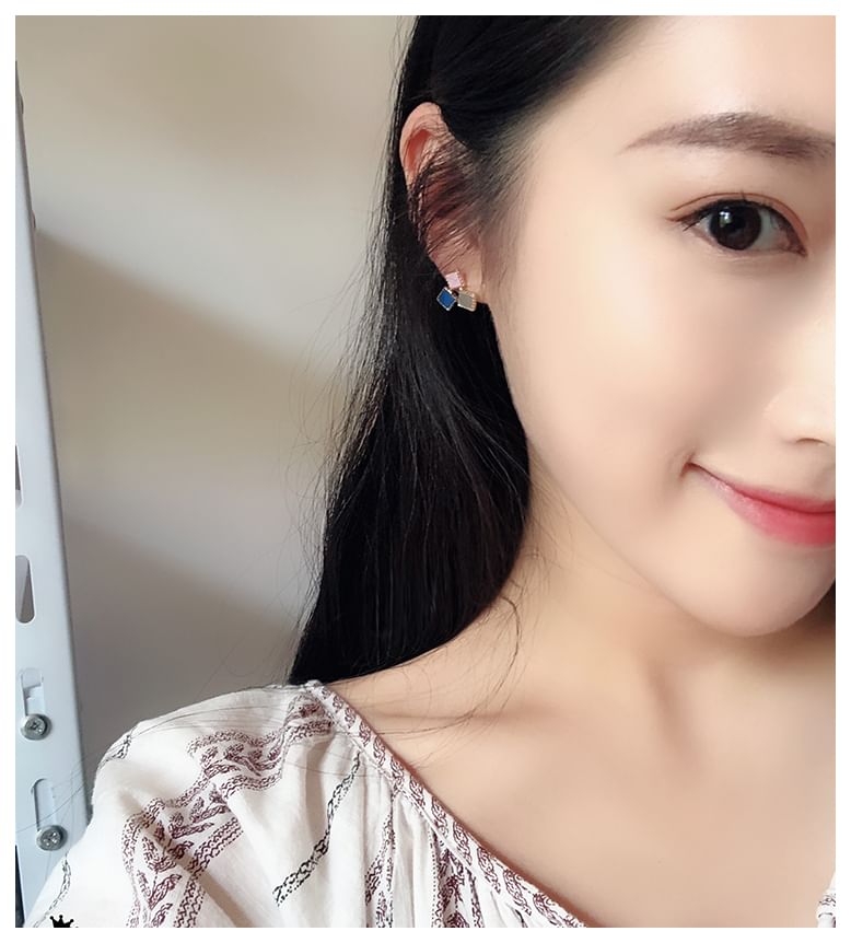 Square Leather Earring Faux Alloy Stud