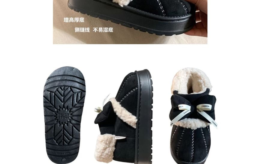 Lettering Bow Contrast Stitched Short Snow Boots