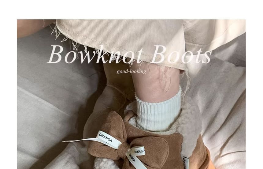 Lettering Bow Contrast Stitched Short Snow Boots