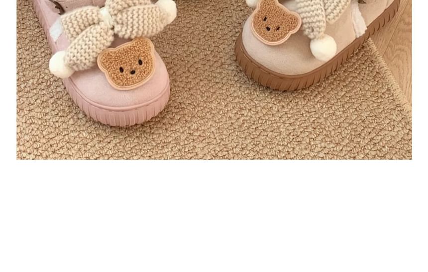 Bear Applique Bow Buckled Short Snow Boots