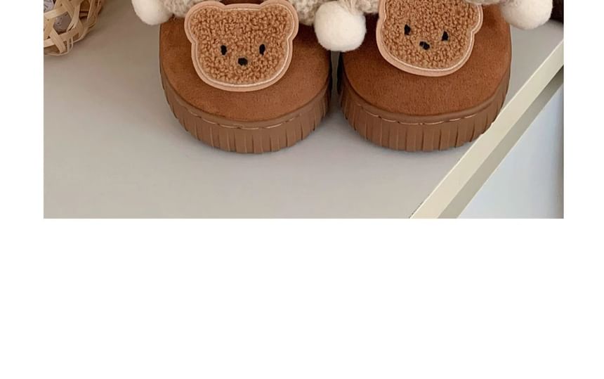 Bear Applique Bow Buckled Short Snow Boots