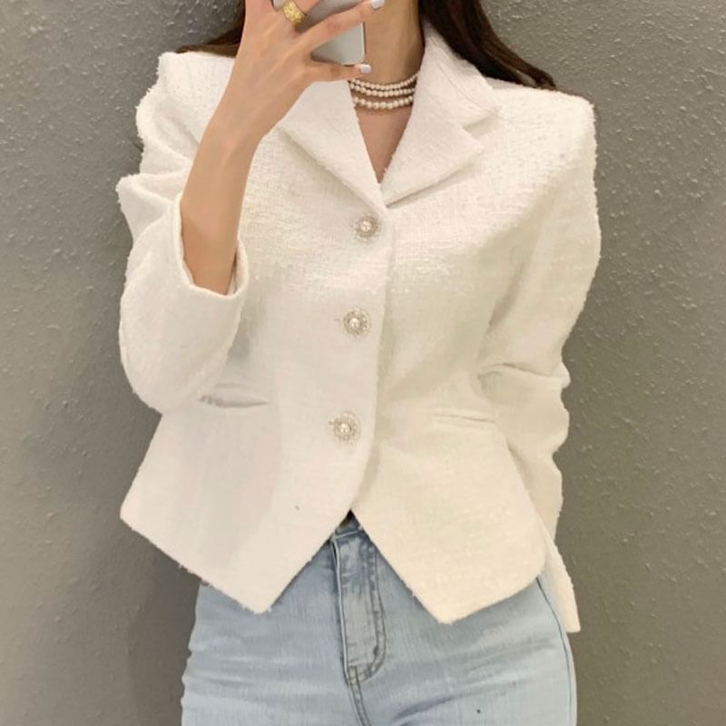 Tweed Button-Up Crop Jacket