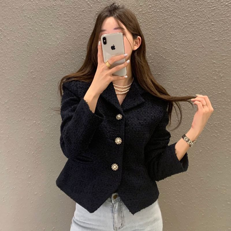 Tweed Button-Up Crop Jacket
