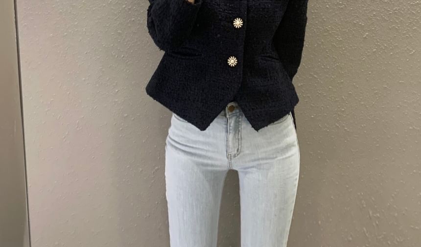 Tweed Button-Up Crop Jacket