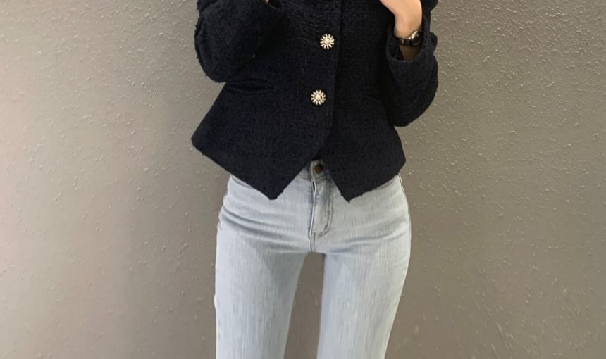 Tweed Button-Up Crop Jacket