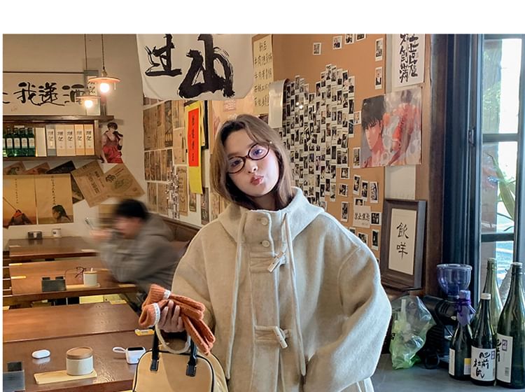 Plain Hooded Toggle Long Coat