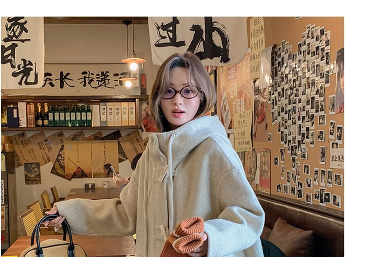 Plain Hooded Toggle Long Coat