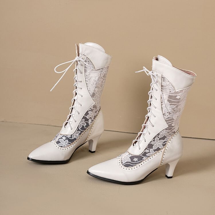 Pointed Boots Short Heel Mesh Low