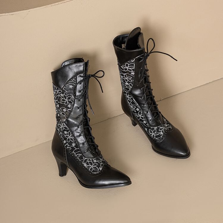 Pointed Boots Short Heel Mesh Low