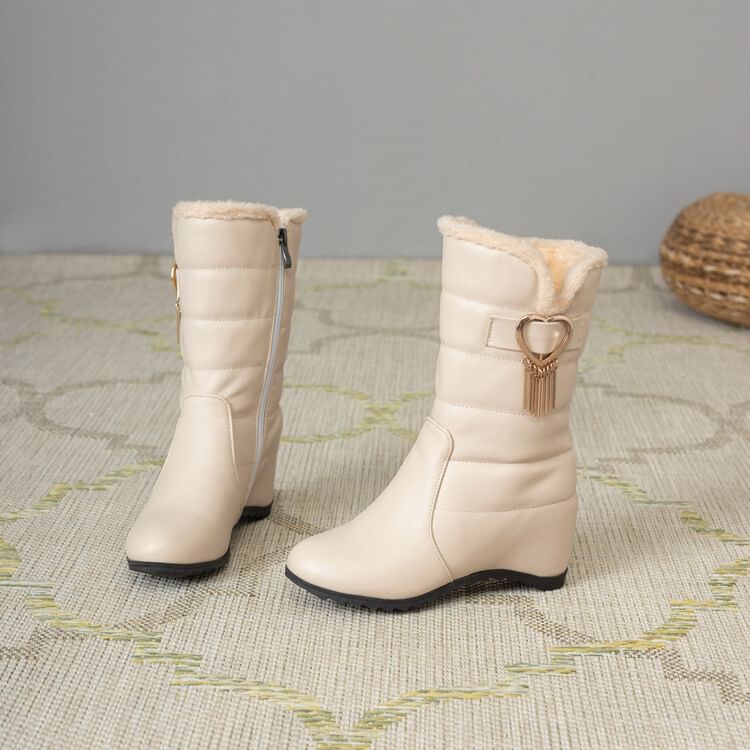 Buckle Heel Wedge Heart Snow Short Boots